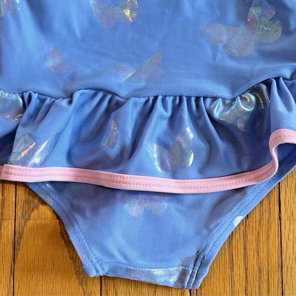 Floatimini Girls 2T Blue Butterfly One Piece Swimsuit NWT Ruffle Boutique Swim